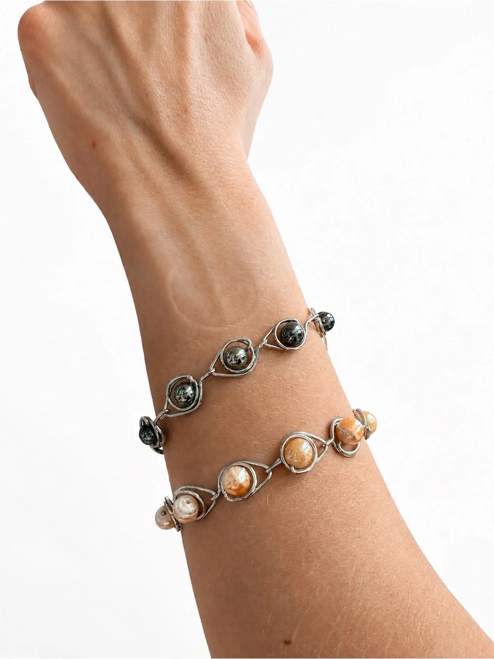 Handmade Wire-Wrapped Beaded Bracelet Set